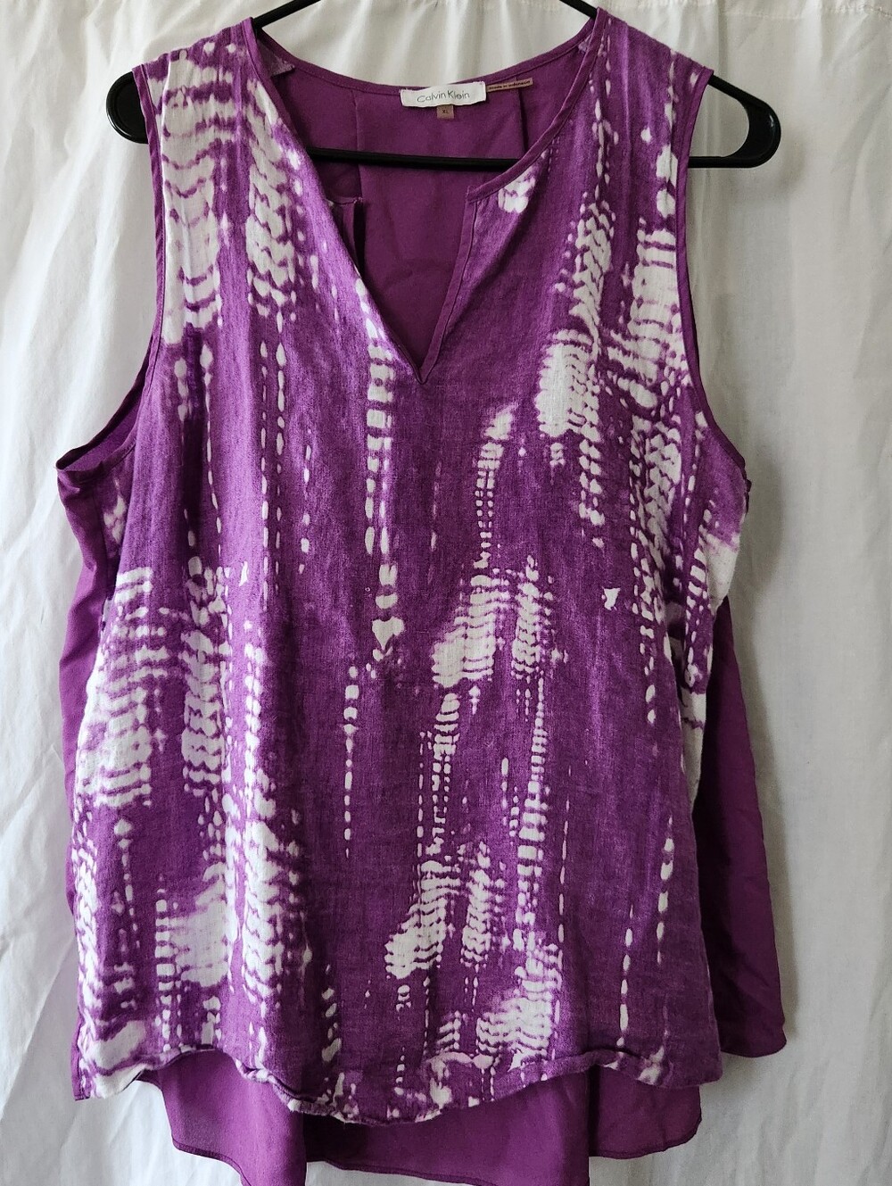 Calvin Klein Linen Shell Tank Sleeveless Top Size XL